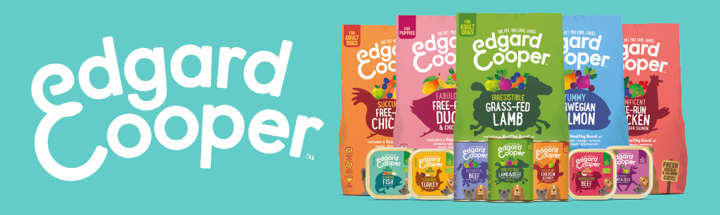 Logo Edgard en Cooper met zakken honden en kattenvoer
