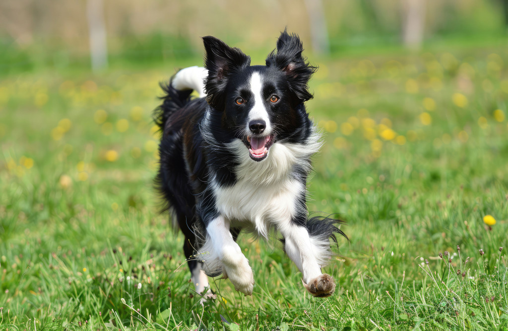 Bordercollie hond rennend in een grasveld