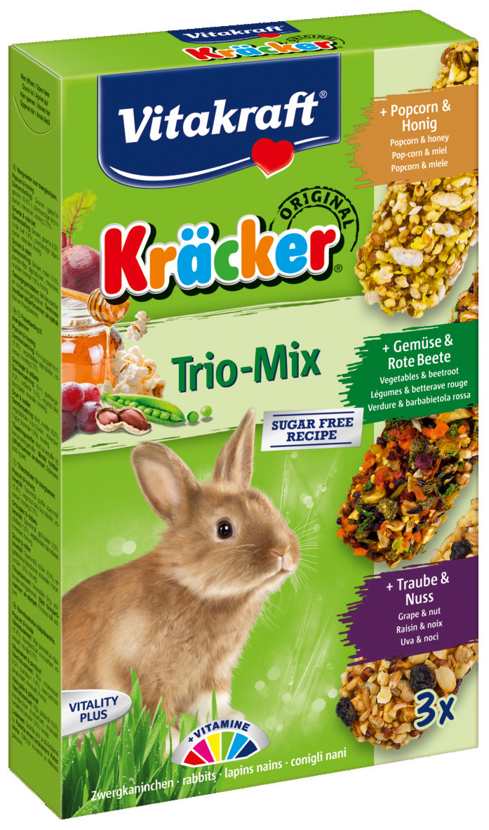 Vitakraft Kräcker Trio-Mix konijn - popcorn/ groente/noot 3 st