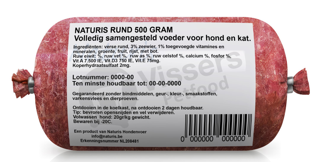 Naturis Vers Vlees voeding Rund 500 gr De Boer Dier & Ruiter