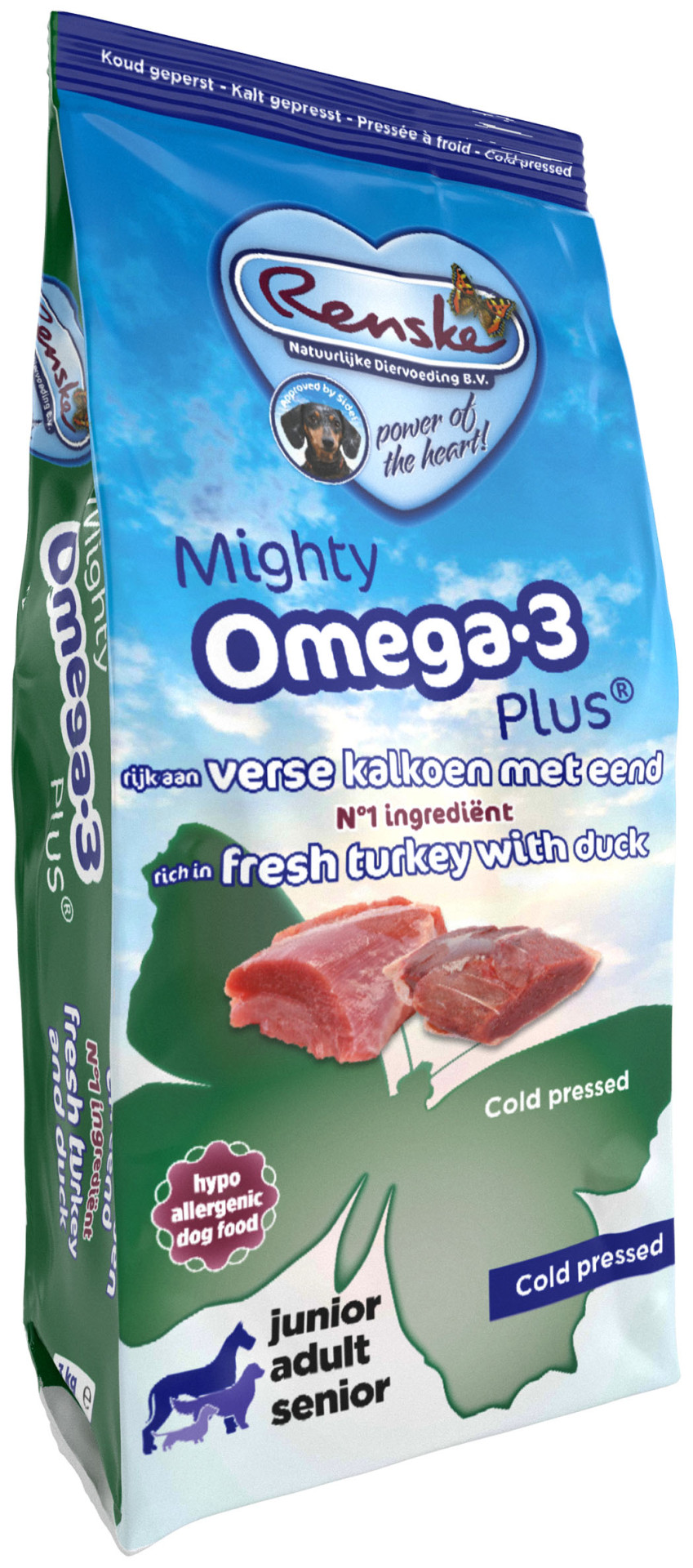Renske hondenvoer Mighty Omega Plus kalkoen/eend 15 kg