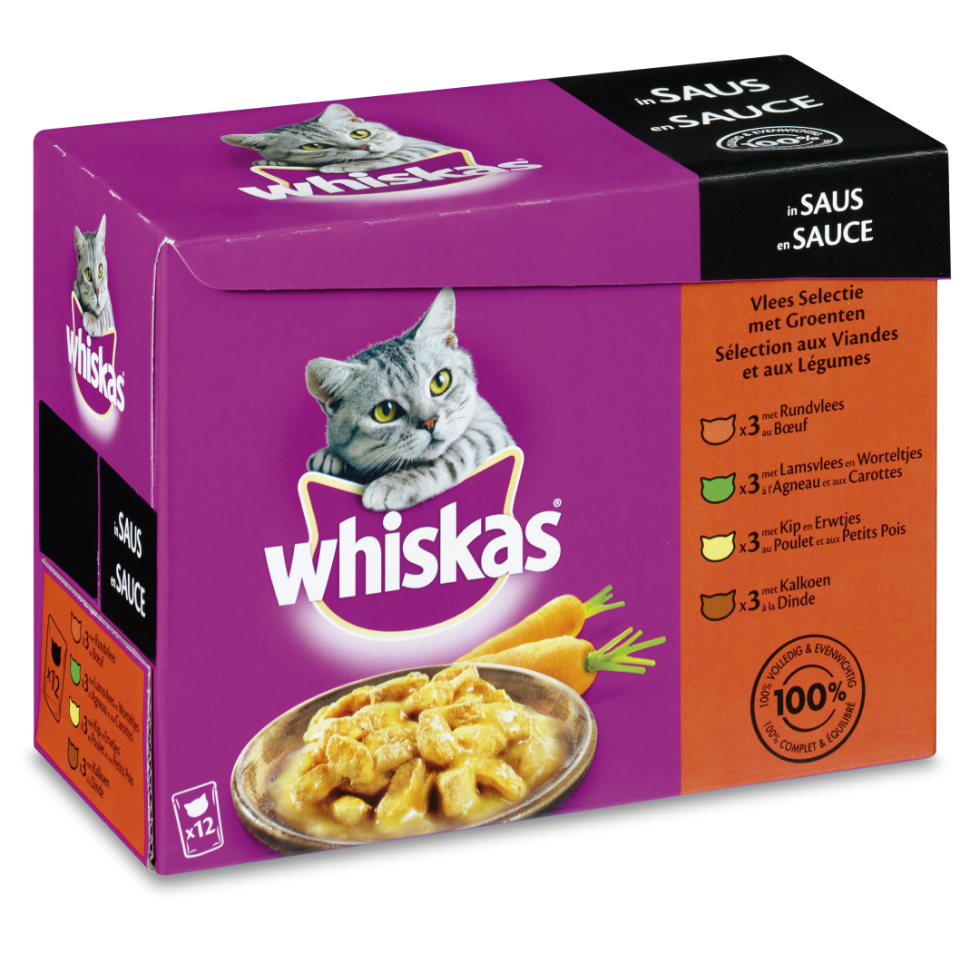 Whiskas kattenvoer Adult Vlees selectie in Saus 12 x 100 gr